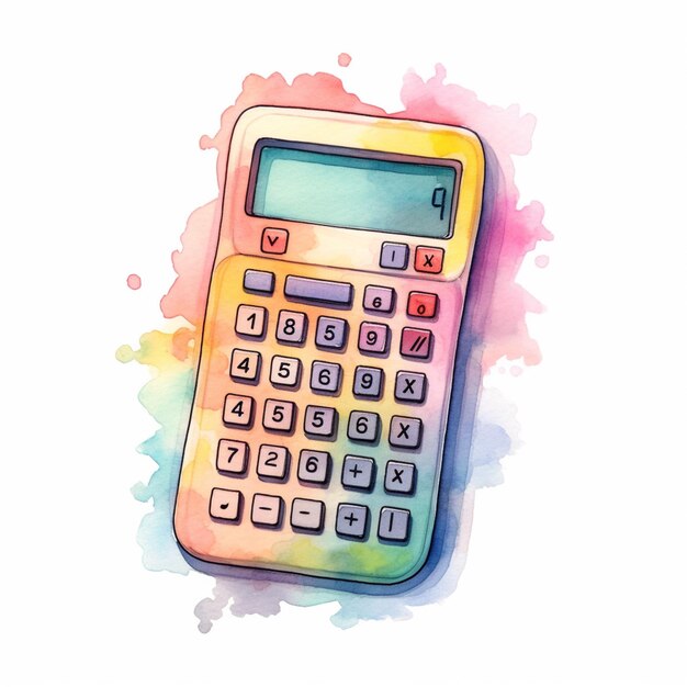 Hay una calculadora con un fondo de acuarela generativo ai