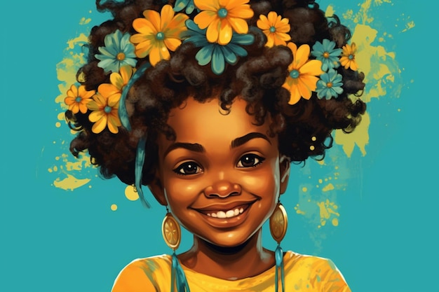 hay una caricatura de una niña con flores en el cabello ai generativa