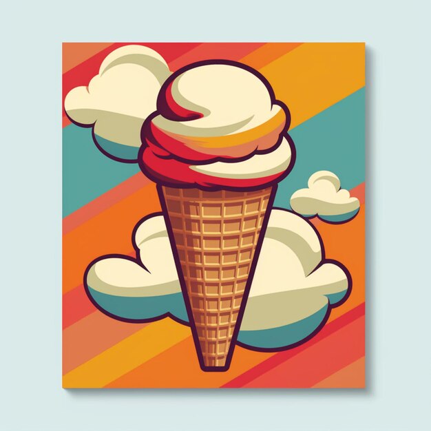 Foto hay un cartel de un cono de helado con una nube en el fondo generativo ai