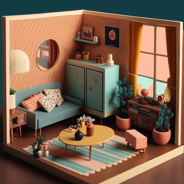 Foto hay una casa en miniatura con un sofá generativo ai
