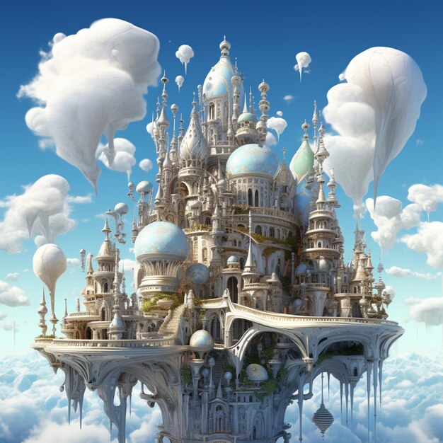 Hay un castillo en el cielo con muchas nubes en el fondo ai generativo