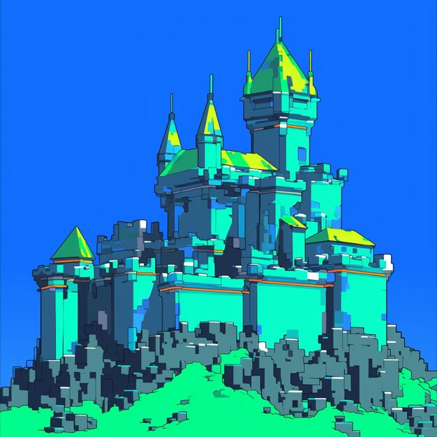 hay un castillo con una torre en la parte superior de una colina generativo ai