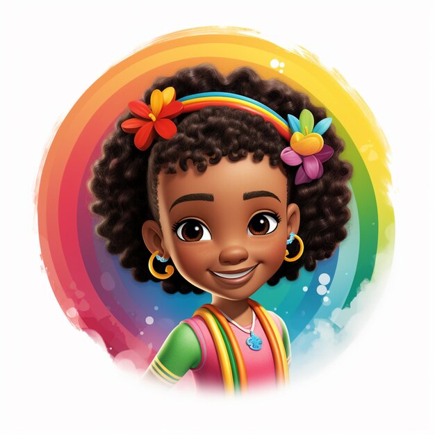 Foto hay una chica de dibujos animados con el cabello de color arco iris generativo ai