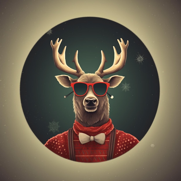 hay un ciervo con gafas y un suéter rojo generativo ai