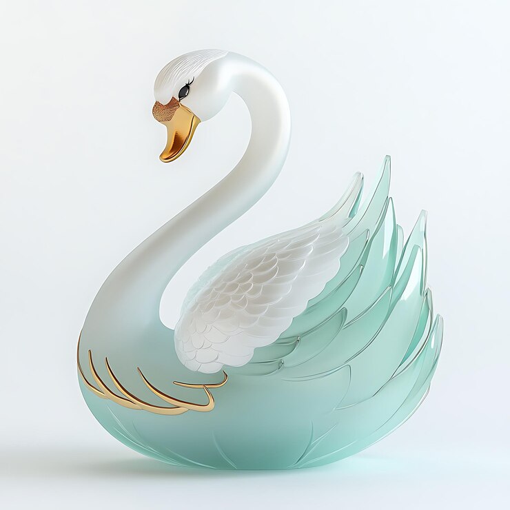 hay un cisne blanco con acentos dorados en su cabeza