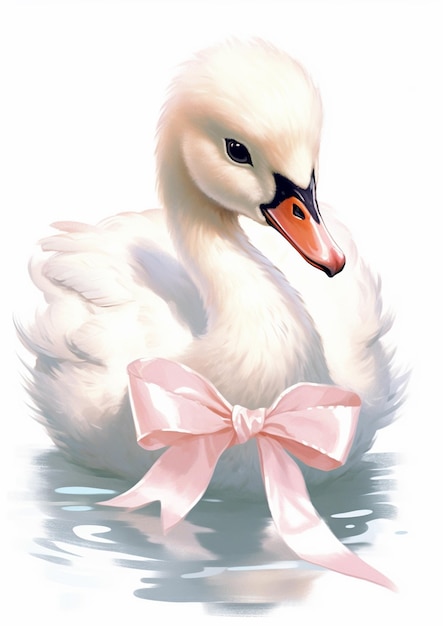 Foto hay un cisne blanco con un arco rosa en el agua generativo ai