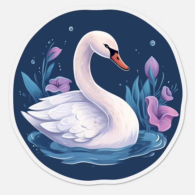 Hay un cisne blanco flotando en el agua con flores generativas ai