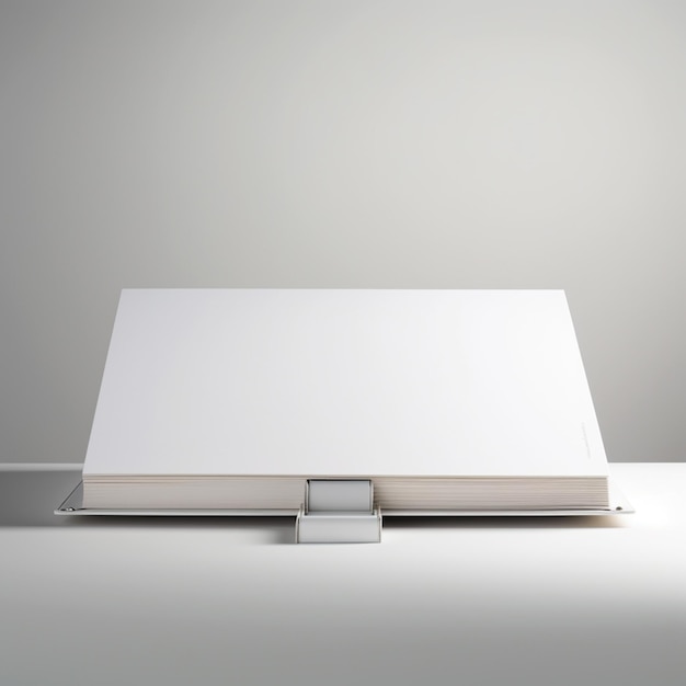 hay una computadora portátil blanca sentada en una mesa con una cubierta blanca generativa ai