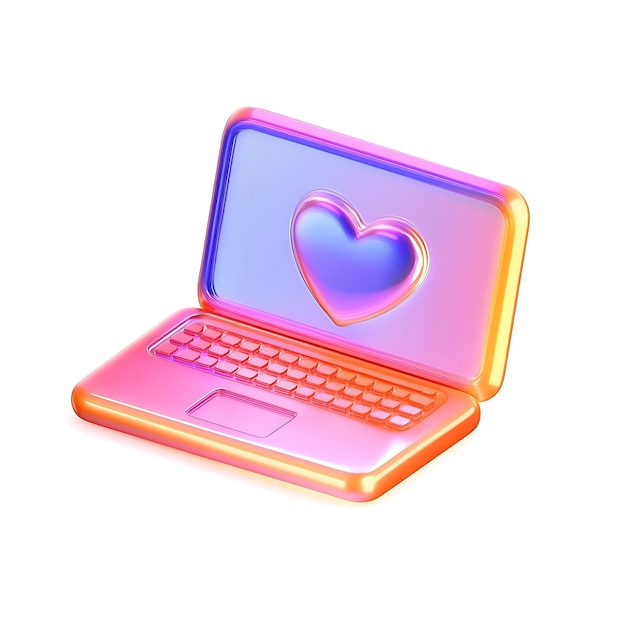 hay una computadora portátil con un corazón en la pantalla