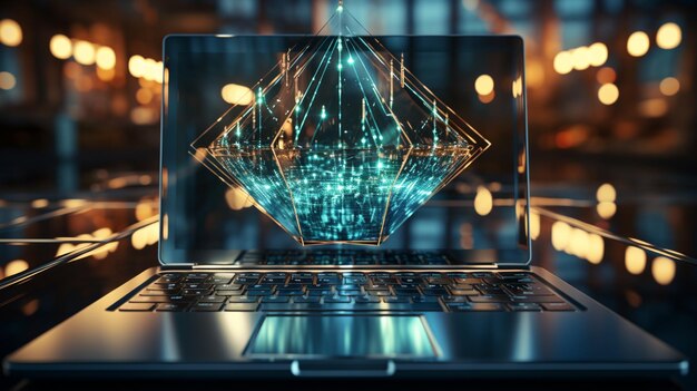 hay una computadora portátil con un diamante brillante en la pantalla generativa ai