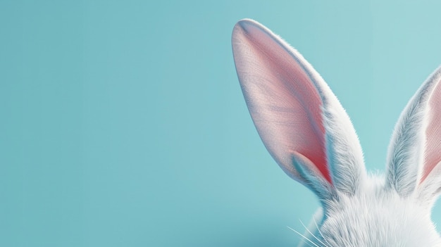 hay un conejo blanco con orejas rosas y un fondo azul generativo ai