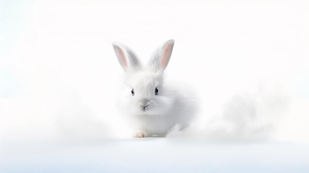 Foto hay un conejo blanco que está sentado en la nieve generativo ai