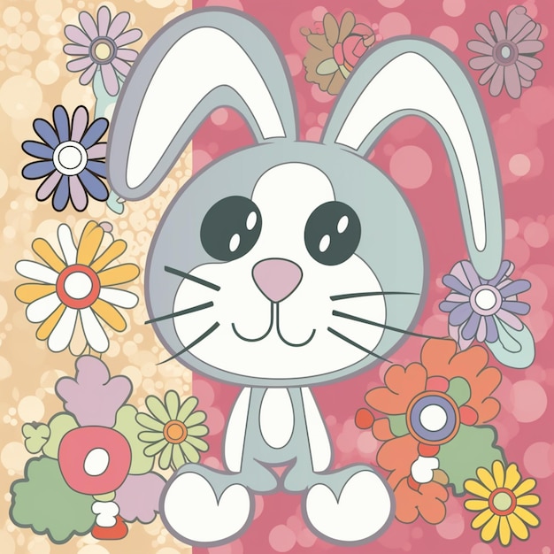 hay un conejo de dibujos animados con flores en el fondo ai generativo