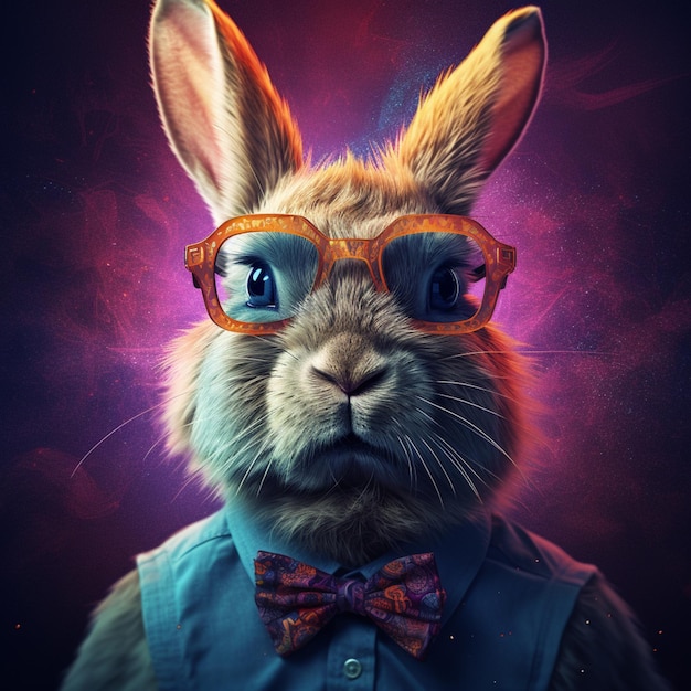 Hay un conejo con gafas y una corbata de papagaio generativo ai