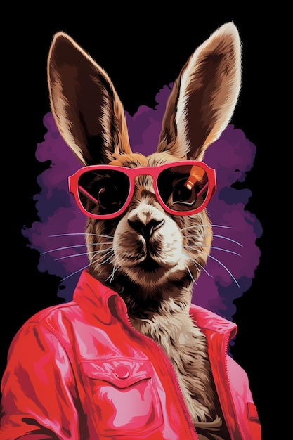 hay un conejo con gafas de sol y una camisa rosa generativa ai