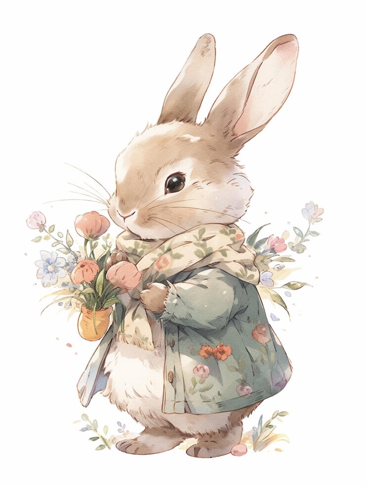 hay un conejo que sostiene un ramo de flores ai generativo