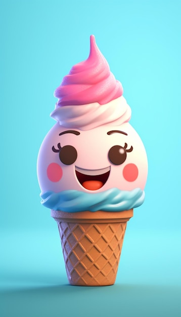 hay un cono de helado de dibujos animados con una cara sonriente generativa ai