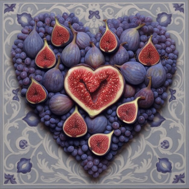 Foto hay un corazón en forma de higos y uvas dispuestas en una forma de corazón generativo ai