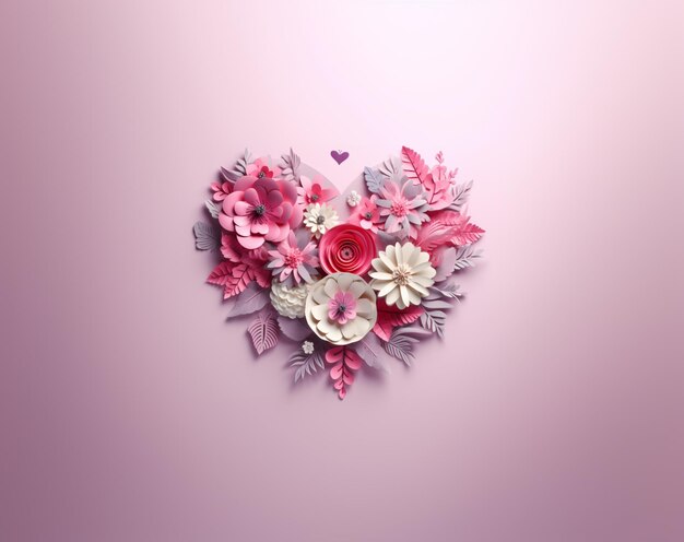 hay un corazón hecho de flores en un fondo rosa generativo ai