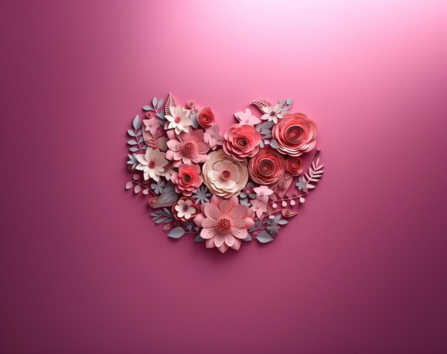 hay un corazón hecho de flores de papel en un fondo rosa generativo ai