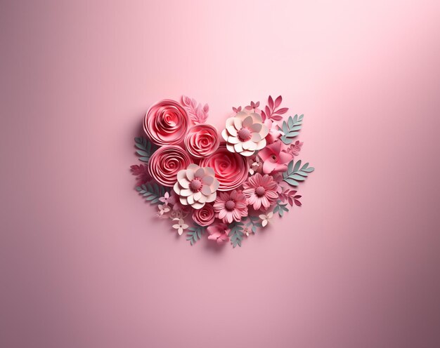 hay un corazón hecho de flores de papel en un fondo rosa generativo ai