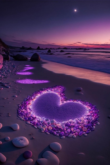 Hay un corazón hecho de rocas en la playa ai generativo