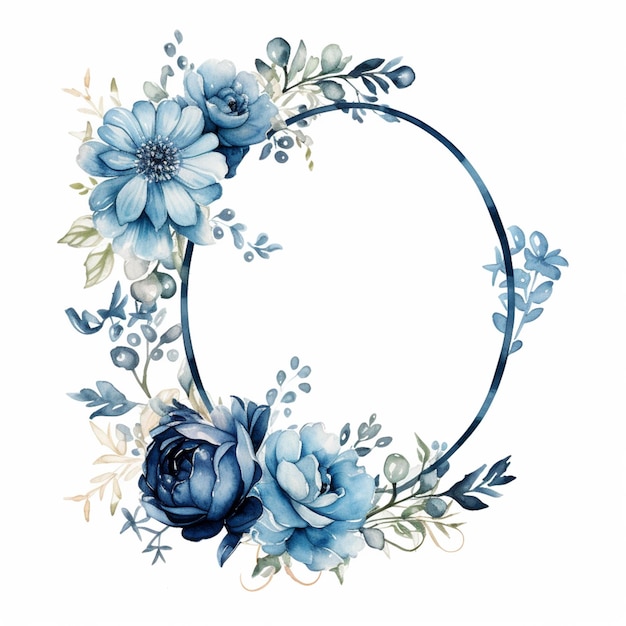 hay una corona de flores azules con hojas y flores ai generativa