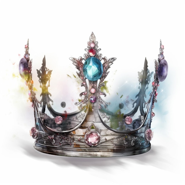 hay una corona con una joya azul y púrpura en ella generativo ai