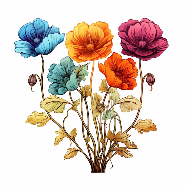 hay cuatro flores que están coloreadas en diferentes colores generativo ai