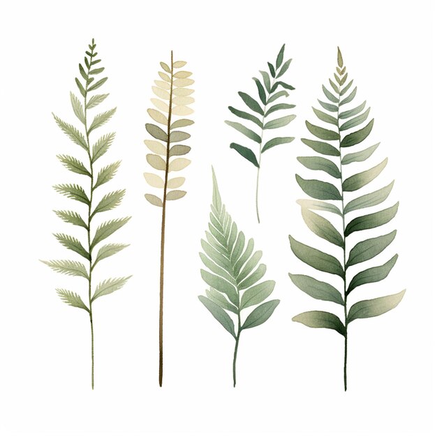 Hay cuatro tipos diferentes de hojas en un fondo blanco generativo ai