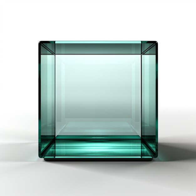 Foto hay un cubo de vidrio con una base verde en una superficie blanca generativa ai