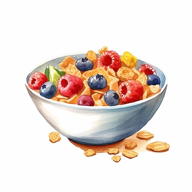 Hay un cuenco de cereales con frutas y nueces en el lado generativo ai