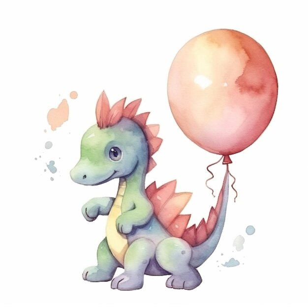 Hay un dibujo a la acuarela de un dragón sosteniendo un globo generativo ai