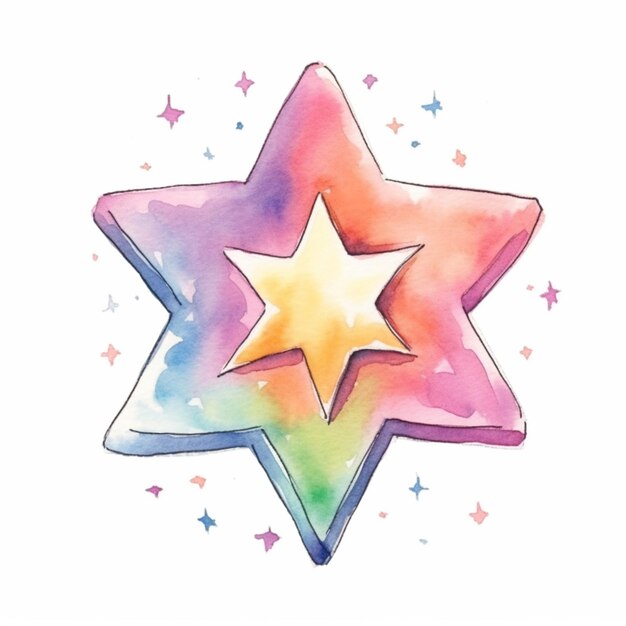 Foto hay un dibujo en acuarela de una estrella con una estrella del arco iris generativa ai