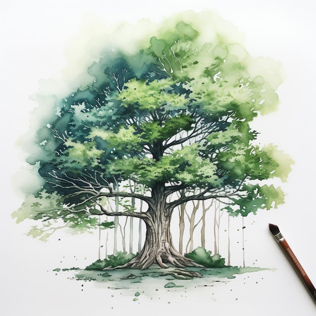 Foto hay un dibujo de un árbol con un lápiz en él generativo ai