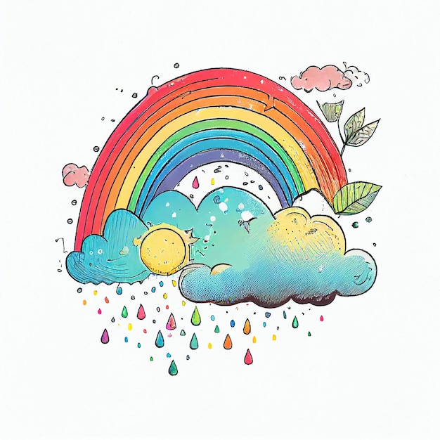 Foto hay un dibujo de un arcoiris y nubes con lluvia ai generativa