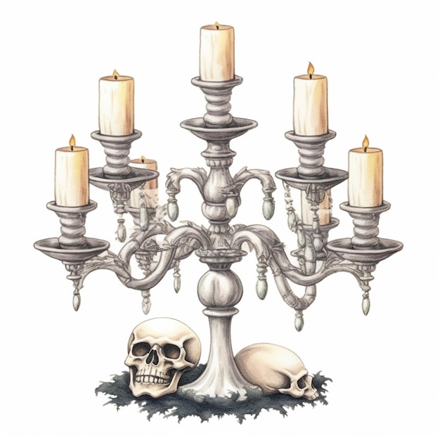 hay un dibujo de un candelabro con una calavera y velas ai generativo