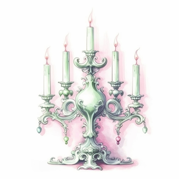 Hay un dibujo de un candelabro con cinco velas generativas ai