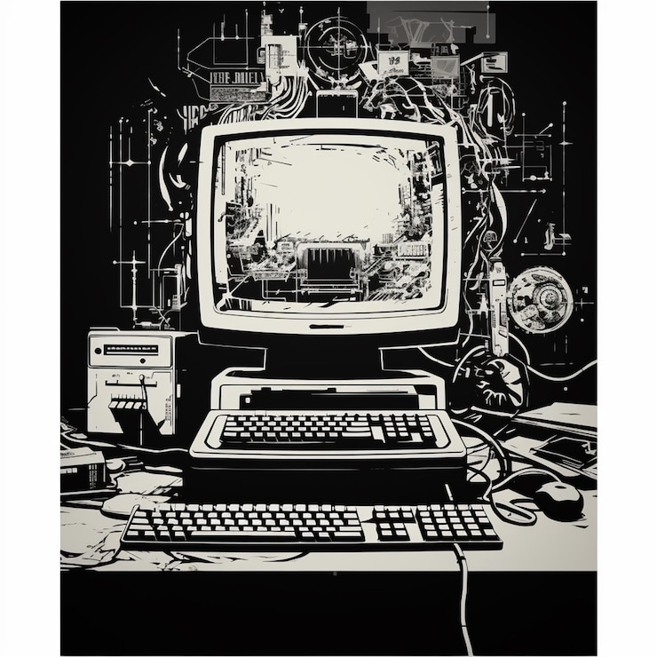 Foto hay un dibujo de una computadora con un teclado y un monitor de ai generativo
