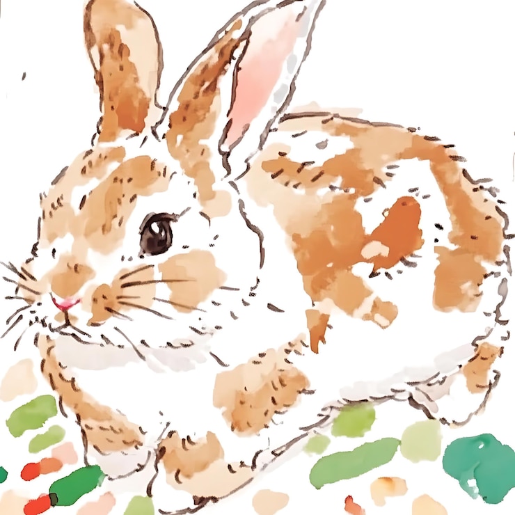 Foto hay un dibujo de un conejo sentado en el suelo