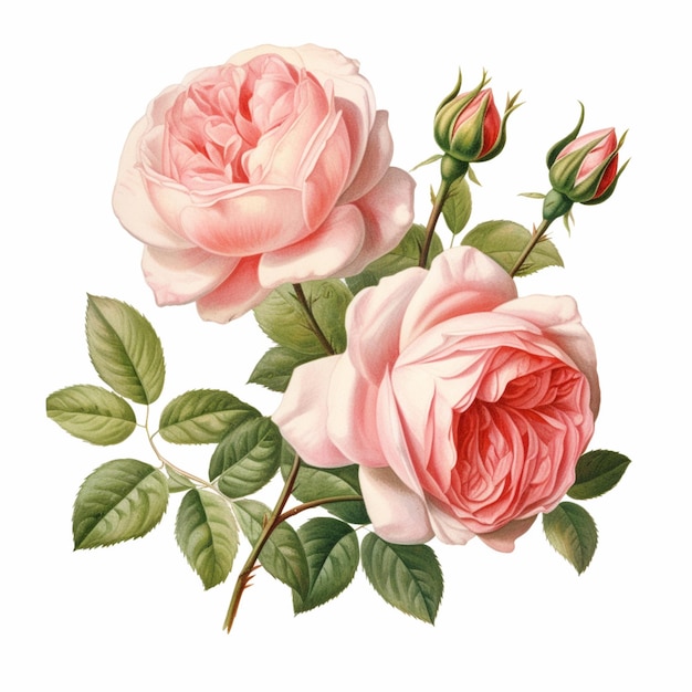 Hay un dibujo de dos rosas rosadas en una rama generativa ai