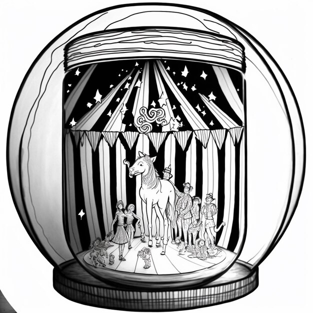 Hay un dibujo de una escena de circo en una bola de vidrio generativa ai