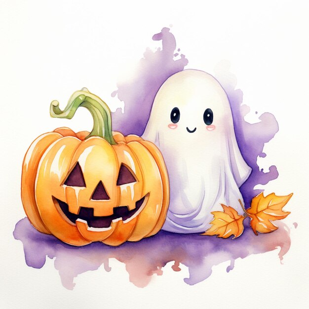 Hay un dibujo de un fantasma y una calabaza generativa ai.