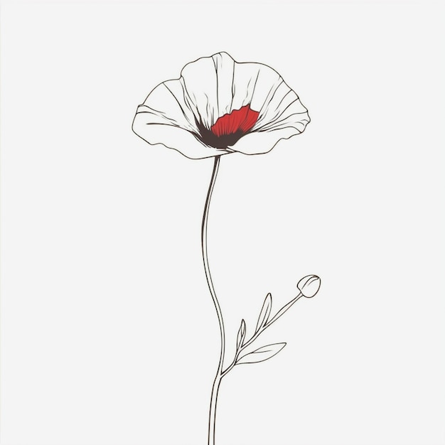 Foto hay un dibujo de una flor con un tallo y una flor roja generativa ai