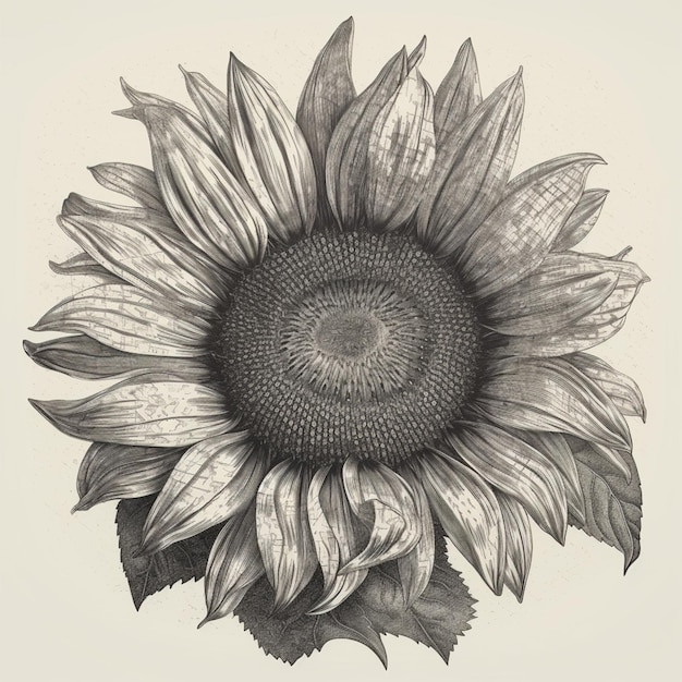 Hay un dibujo de un girasol con un gran centro generativo ai.