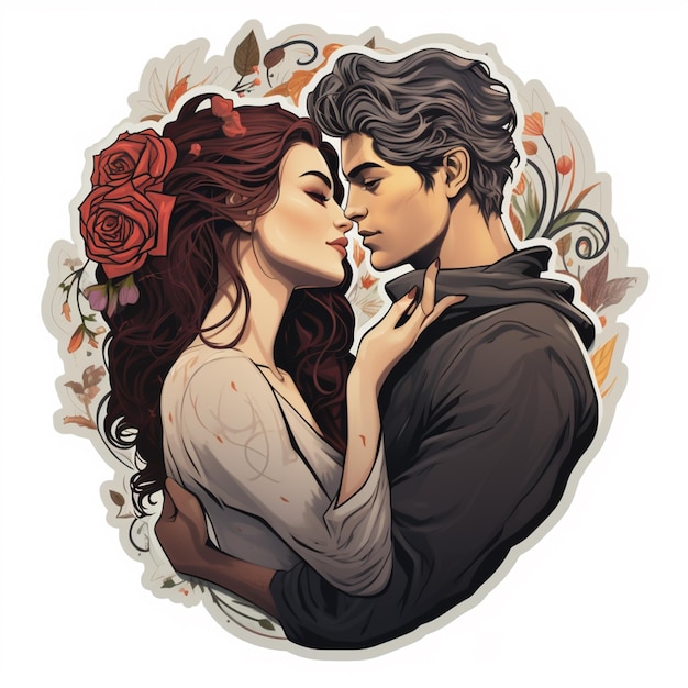 Hay un dibujo de un hombre y una mujer besándose generativamente.