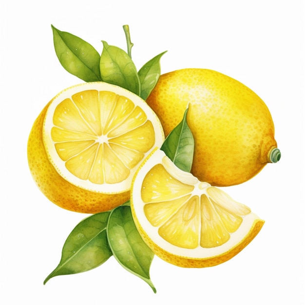 Hay un dibujo de un limón con una rodaja cortada por la mitad ai generativo
