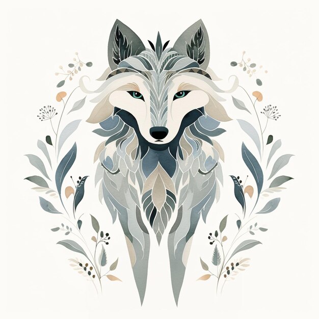 hay un dibujo de un lobo con un diseño floral en él generativo ai