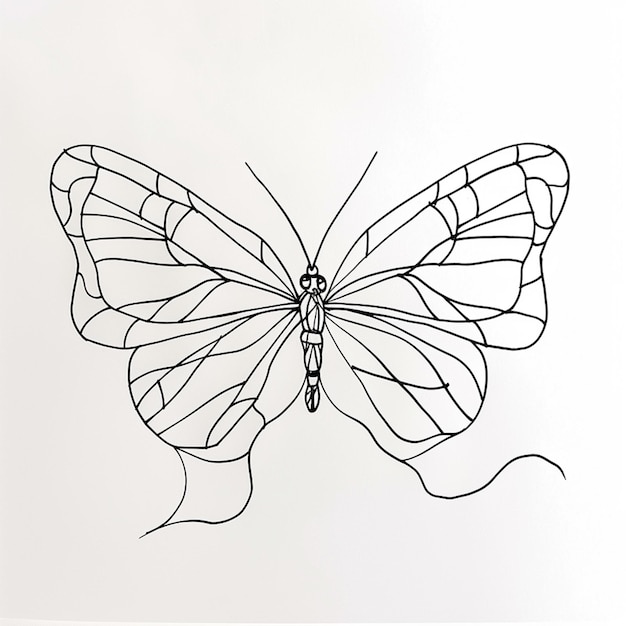 Hay un dibujo de una mariposa con un contorno negro generativo ai