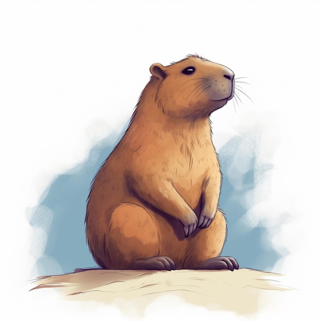 Hay un dibujo de una marmota sentada en una roca generativa ai